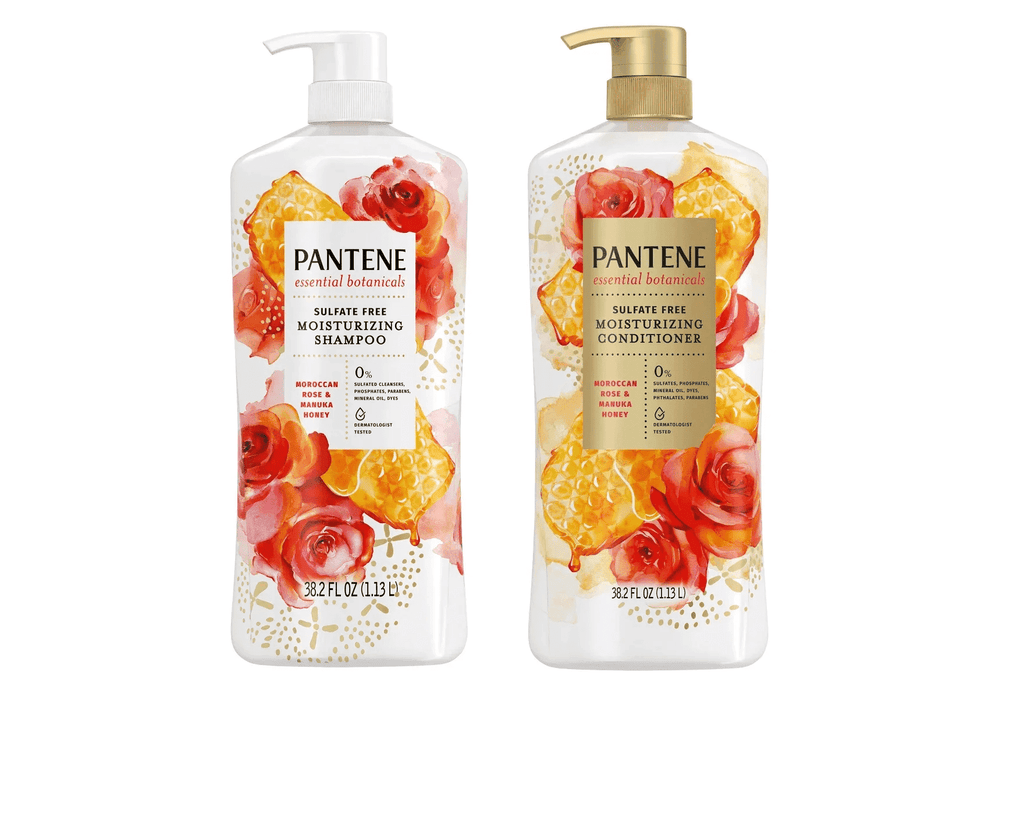 Pantene Essential Botanicals Sulfate-Free Shampoo & Conditioner Set, Moroccan Rose & Manuka Honey, Moisturizing Formula, 38.2 fl oz Each
