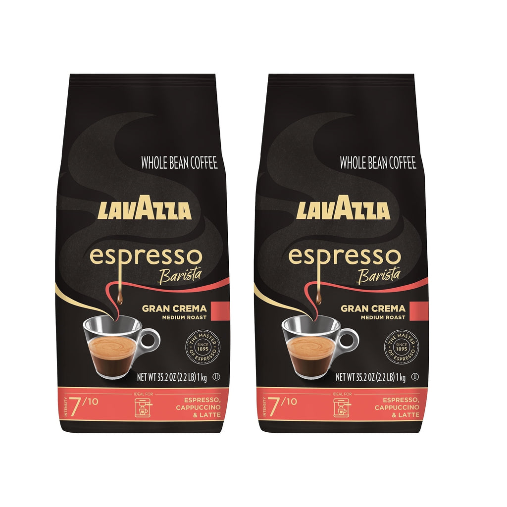 Lavazza Espresso Barista Gran Crema Whole Bean Coffee, Medium Roast, Arabica and Robusta Blend, 2.2 lb Bag (Pack of 2)