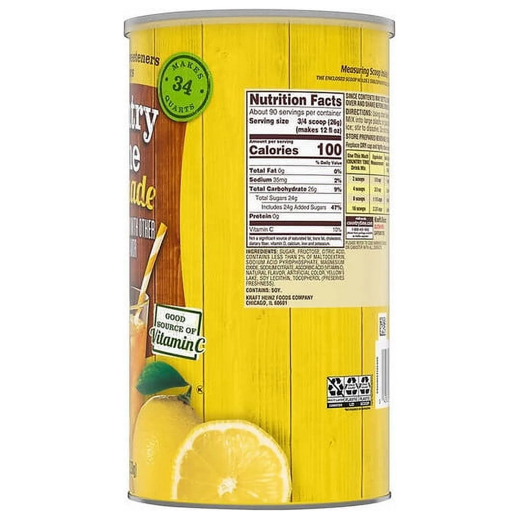 Country Time Lemonade Drink Mix, Made with Real Sugar, No Artificial Sweeteners or Flavors, 82.5 oz Canisters, 2 Pack