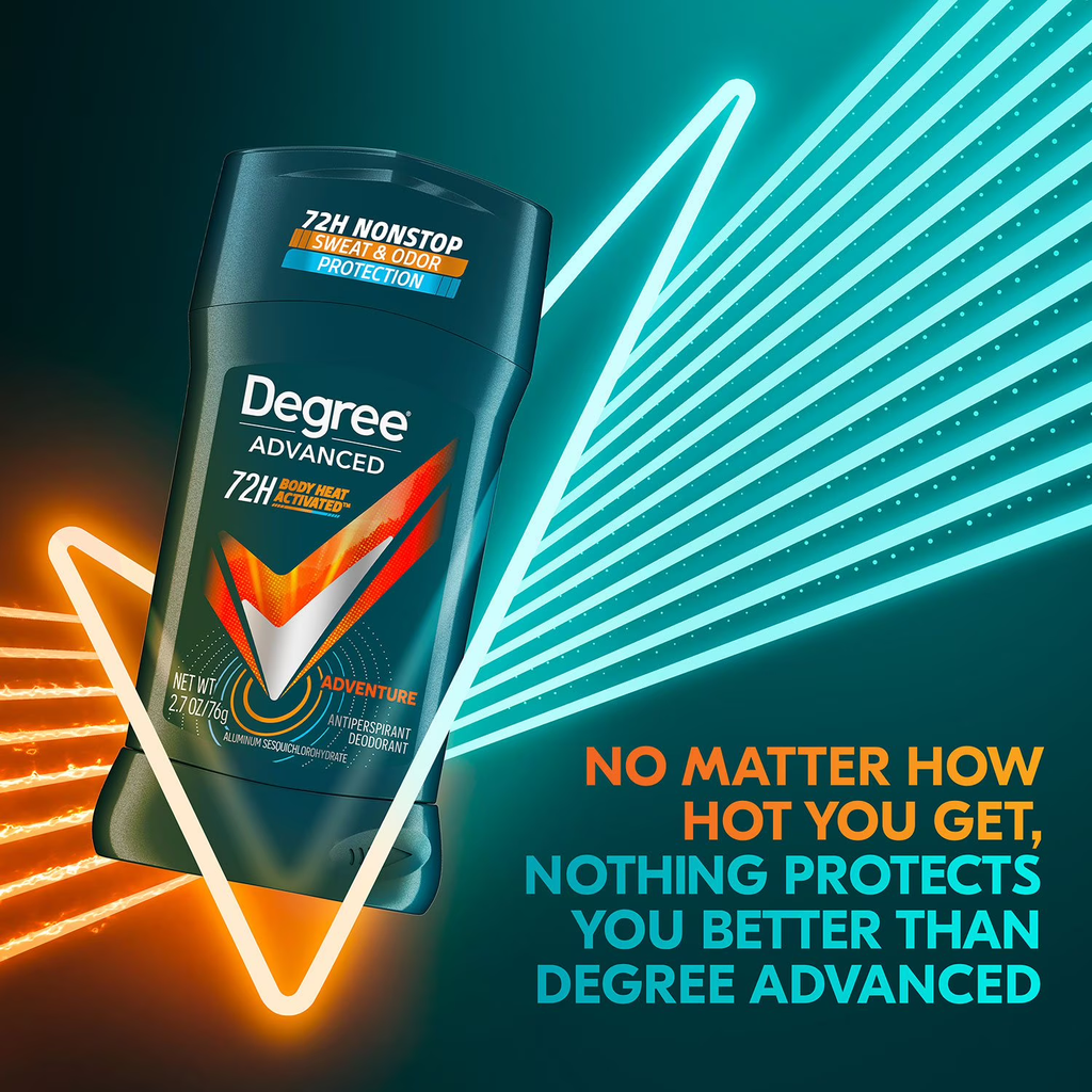 Degree Men Advanced Protection Antiperspirant Deodorant Adventure Scent, MotionSense Technology, 48-Hour Sweat & Odor Protection, 2.7 oz Sticks, 5 Count (Pack of 2) – Total 10 Sticks