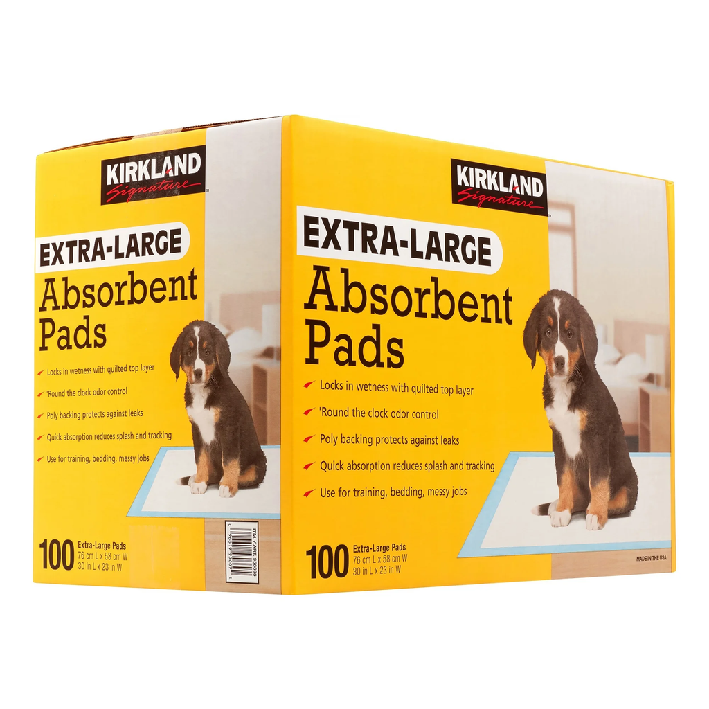 Kirkland Signature Extra-Large Absorbent Training Pads for Dogs, 30 x 23 Inch, 100 Count, Leak-Resistant Puppy Potty Pads with Odor Control & Quick-Absorbing Quilted Top Layer