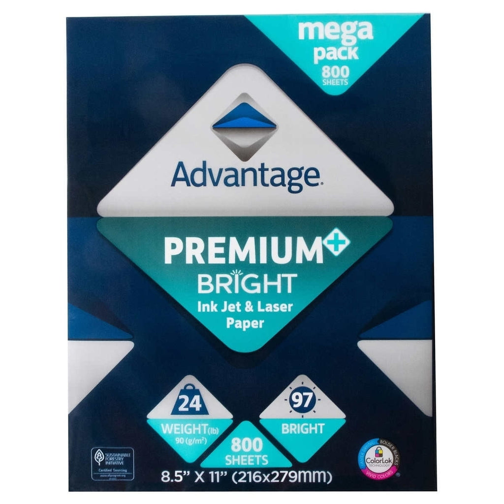 Advantage Bright Inkjet and Laser Paper 8.5x11 Letter White 24lb 800 Sheet
