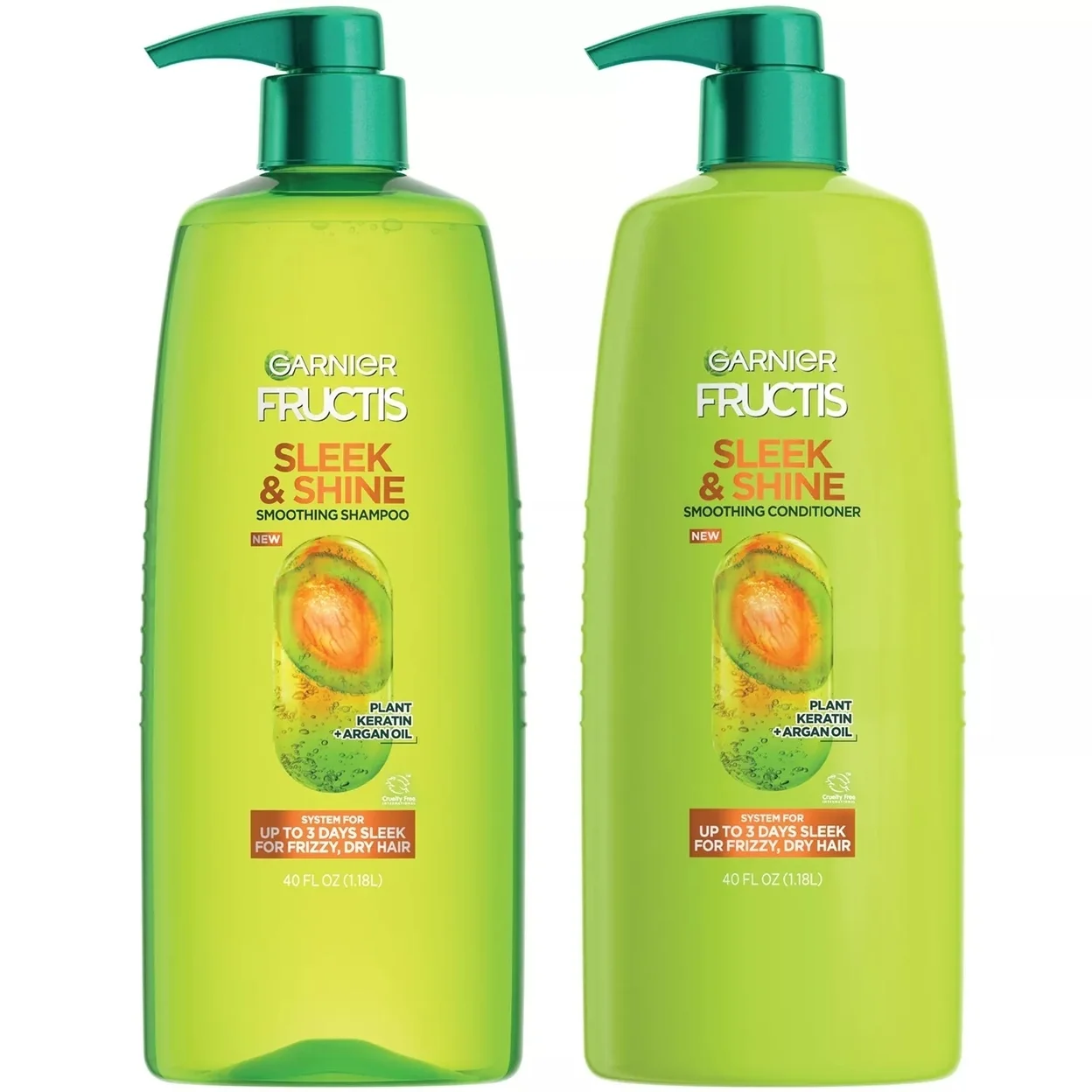 Garnier Fructis Sleek & Shine Smoothing Shampoo and Conditioner Set, Argan Oil & Plant Keratin, Frizz Control for Dry Hair, 40 fl oz Each, 2-Pack