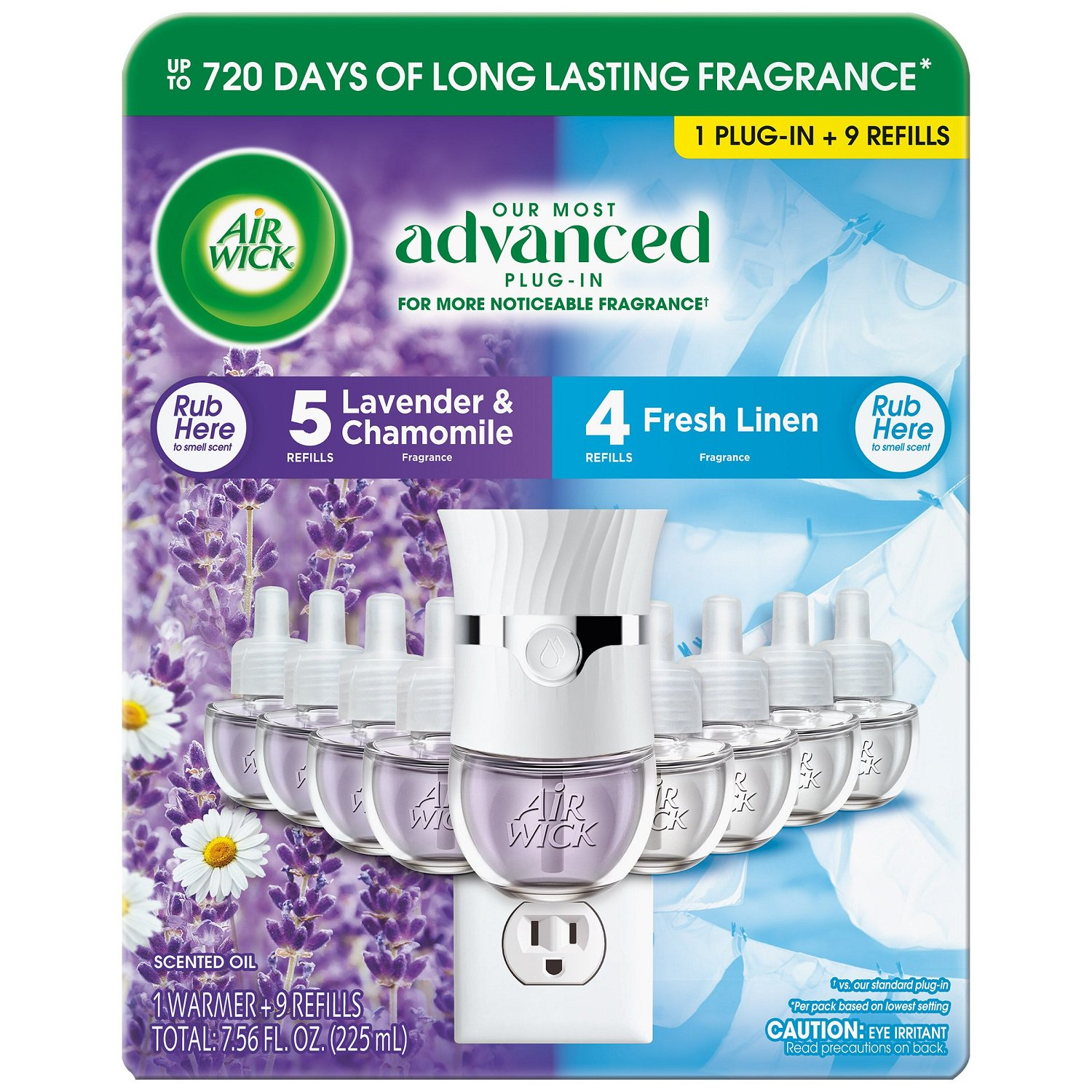 Air Wick Plug In Scented Oil Air Freshener Starter Kit, 1 Warmer + 9 Refills, Essential Oils, Up to 720 Days Fragrance, Variety Pack, 7.56 fl oz (225 mL)