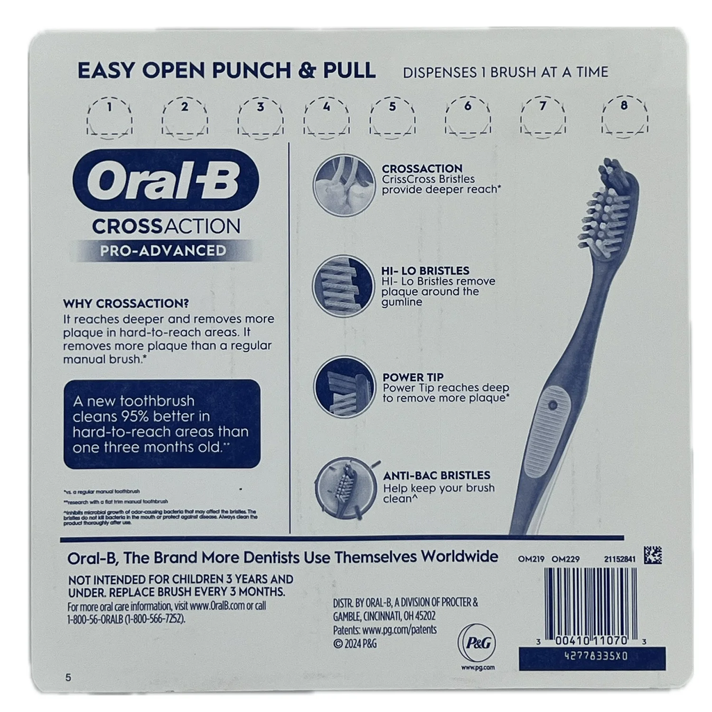 Oral-B CrossAction Pro Advanced Manual Toothbrushes, Medium Bristles, 8 Count Value Pack, CrissCross Bristles, Plaque Removal & Gum Care