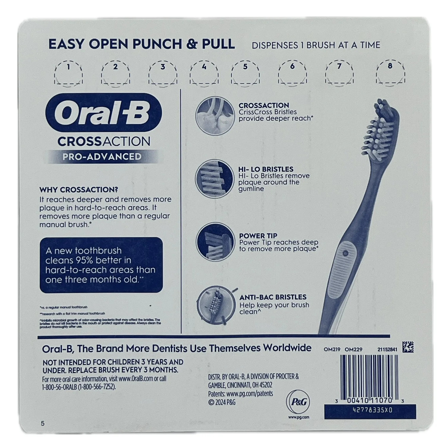 Oral-B CrossAction Pro Advanced Manual Toothbrushes, Medium Bristles, 8 Count Value Pack, CrissCross Bristles, Plaque Removal & Gum Care