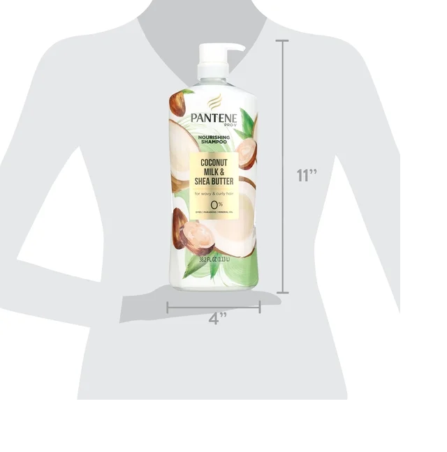Pantene Pro-V Nourishing Shampoo, Coconut Milk & Shea Butter, 38.2 fl oz, Moisturizing Shampoo for Wavy & Curly Hair, Paraben, Dye & Mineral Oil Free