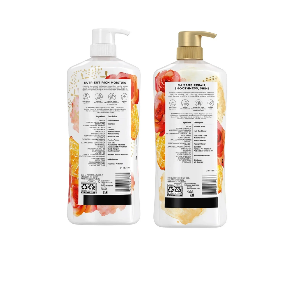 Pantene Essential Botanicals Sulfate-Free Shampoo & Conditioner Set, Moroccan Rose & Manuka Honey, Moisturizing Formula, 38.2 fl oz Each