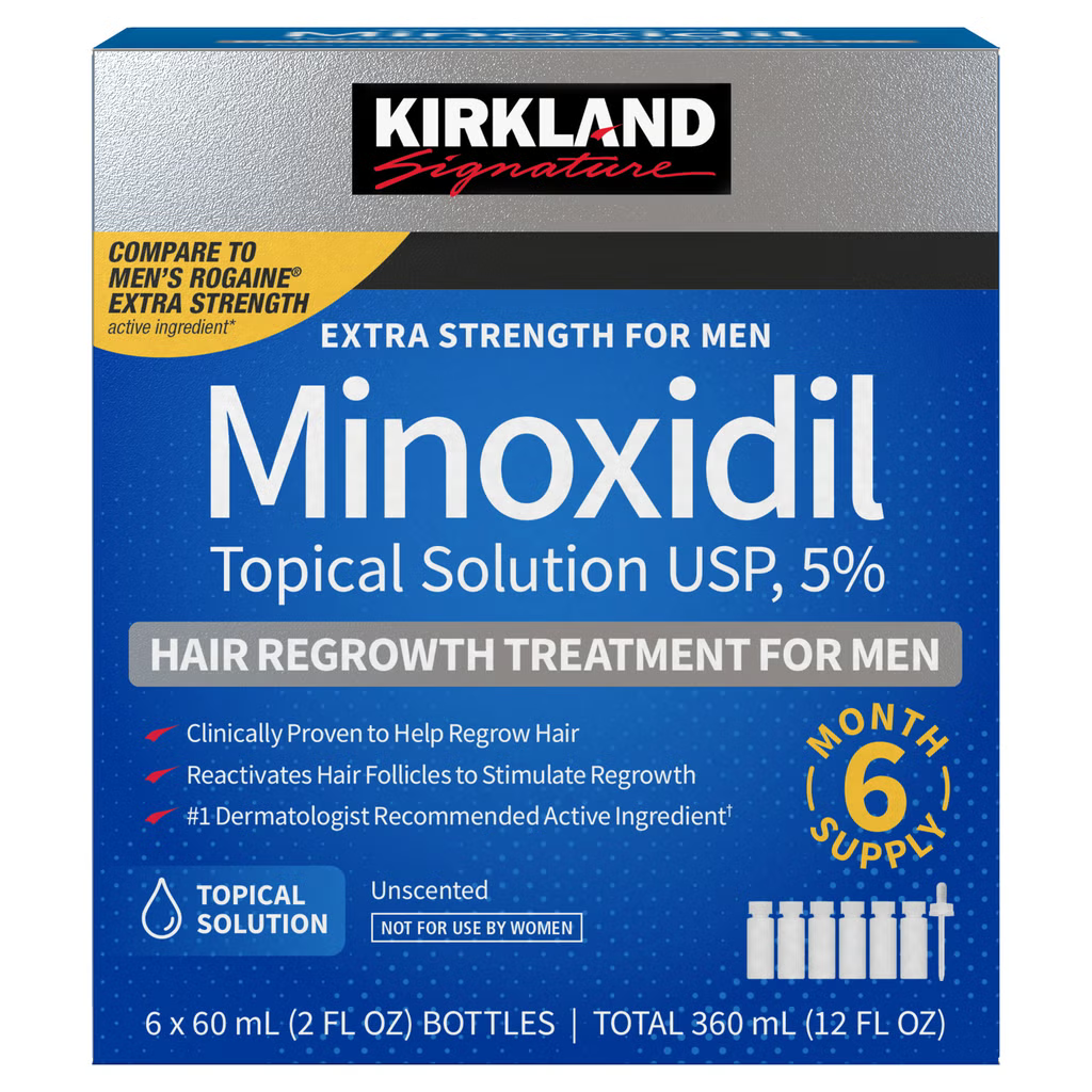 Kirkland Signature Minoxidil 5% Hair Regrowth Treatment for Men, 6-Month Supply, Unscented Foam or Topical Solution