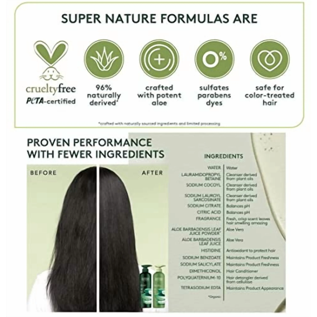 Super Nature Potent Aloe Shampoo & Conditioner Set, Gentle Moisture Hair Care, 30 fl oz Bottles, Sulfate-Free, Paraben-Free, Dye-Free, Color Safe, 2 Pack