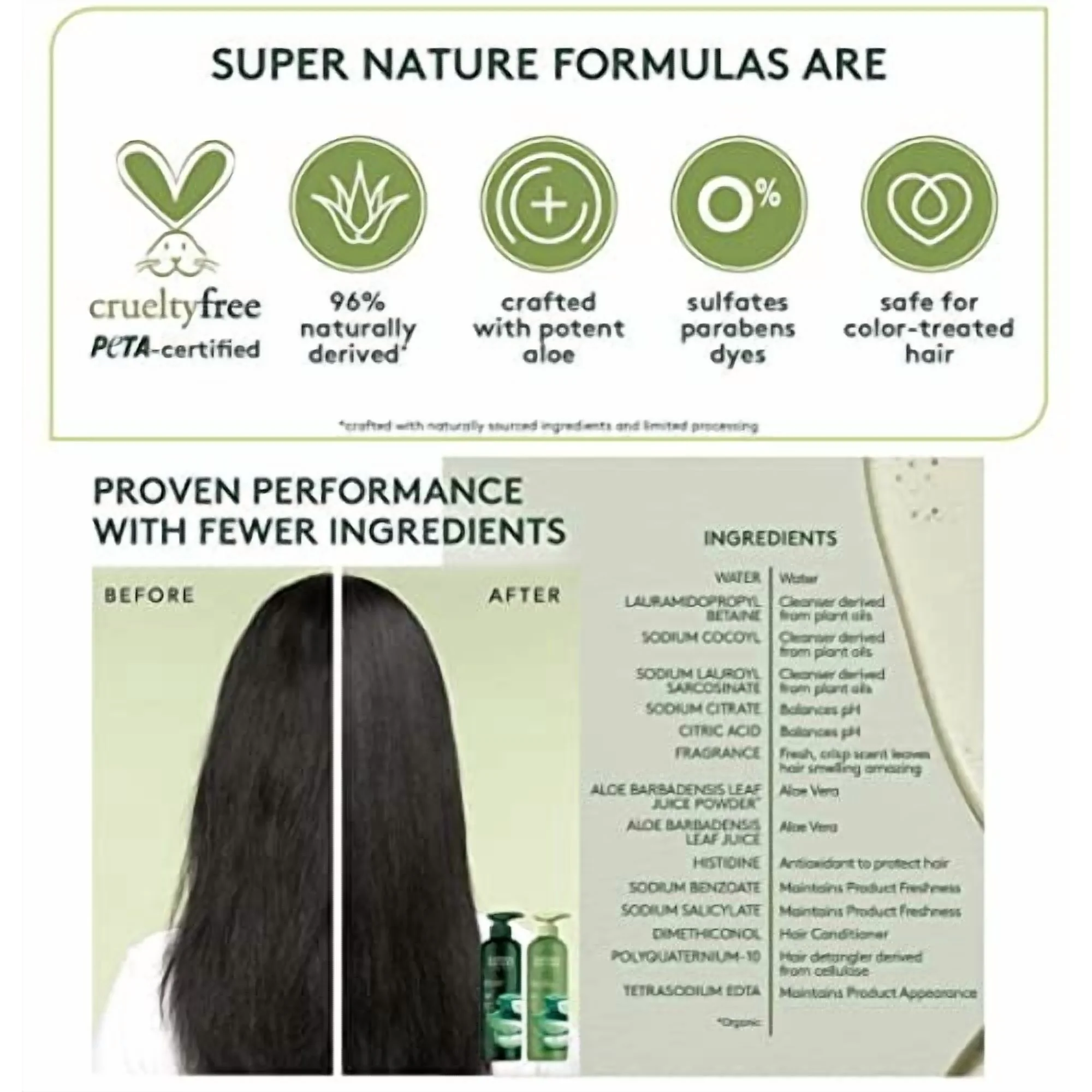 Super Nature Potent Aloe Shampoo & Conditioner Set, Gentle Moisture Hair Care, 30 fl oz Bottles, Sulfate-Free, Paraben-Free, Dye-Free, Color Safe, 2 Pack