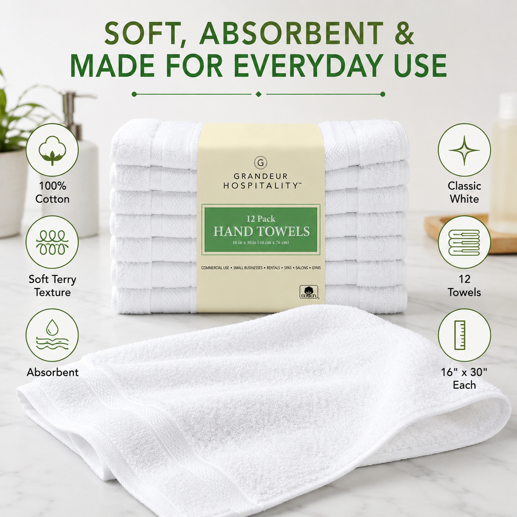 Grandeur Hospitality White Cotton Towels, Bath Towels, Hand Towels & Washcloths, Commercial Hospitality Collection