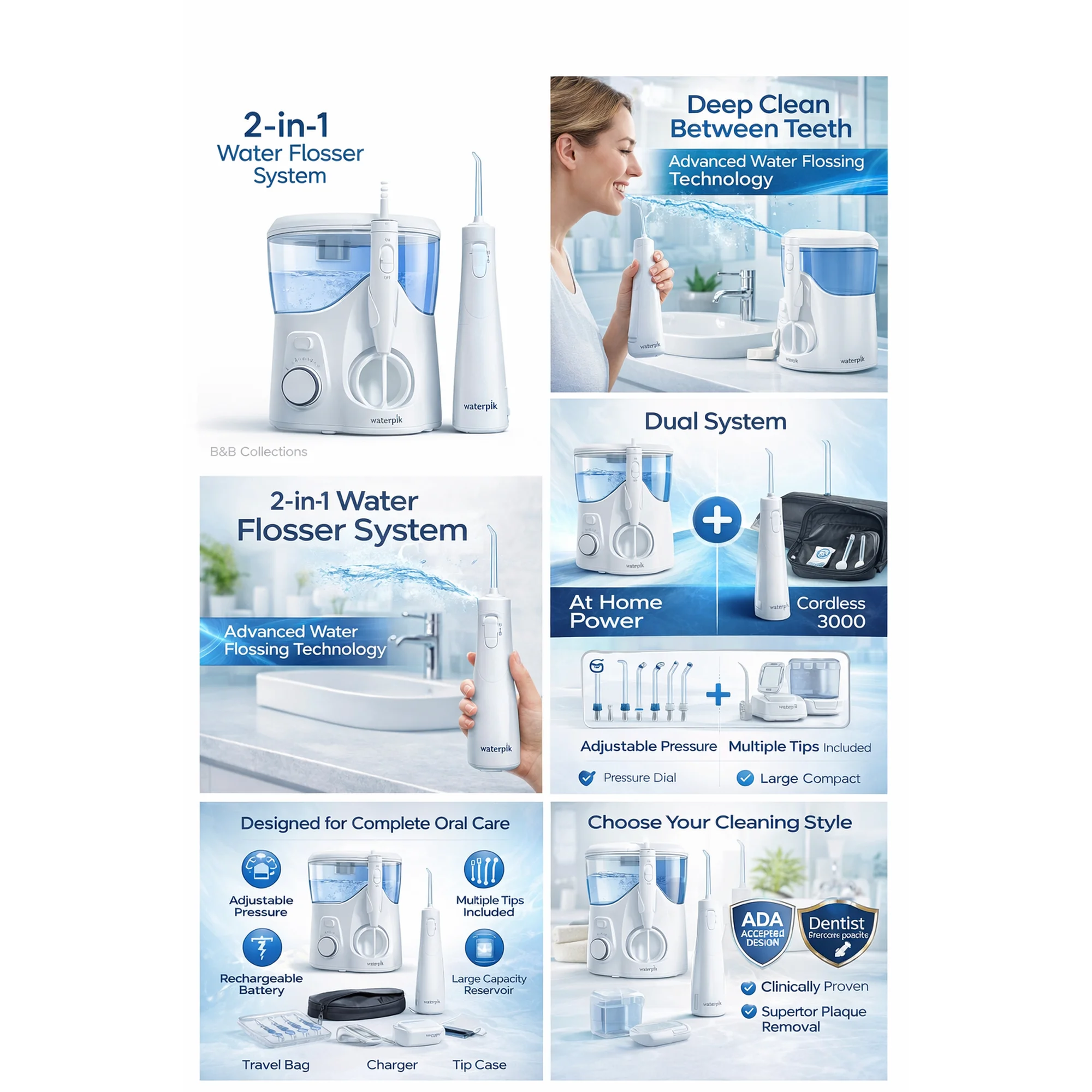 Waterpik Cordless Enhance 3000 + Ultra Plus Water Flosser Combo | Electric Dental Irrigator Set with Multiple Tips, Adjustable Pressure, Portable & Countertop Oral Care System