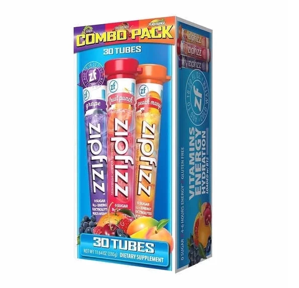Zipfizz Vitamins Energy Hydration Drink Mix, Zero Sugar, 30 Single-Serving Tubes